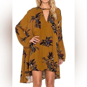 Free People Tree Swing Boho Mini Dress in Amber Floral Long Sleeve Size‎ XS